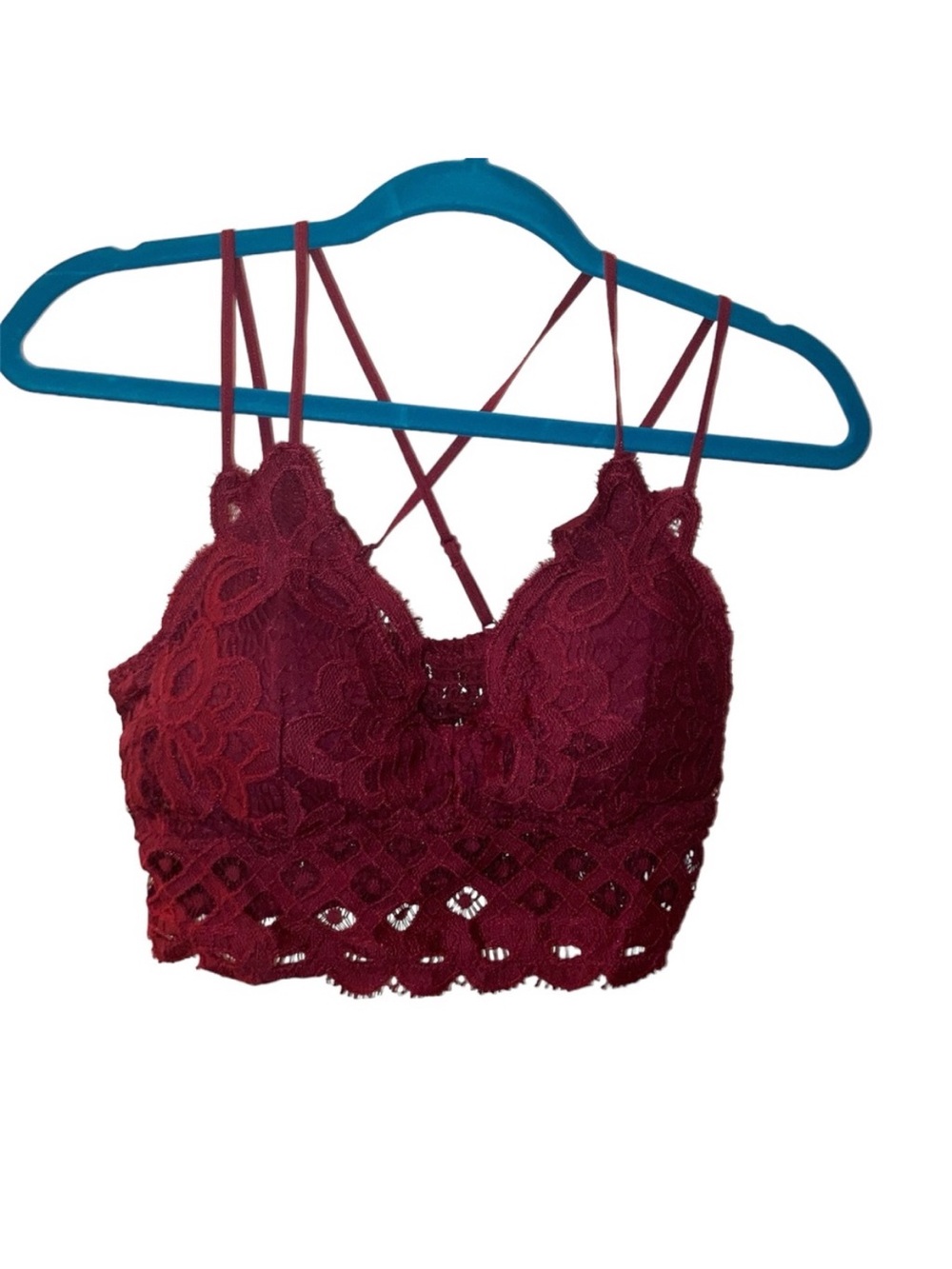 Anemone Burgundy Lace Bralette with Crisscross Straps